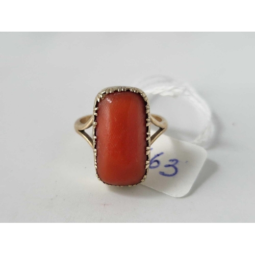 163 - A 19th century coral ring set in gold size R 5.5 gms