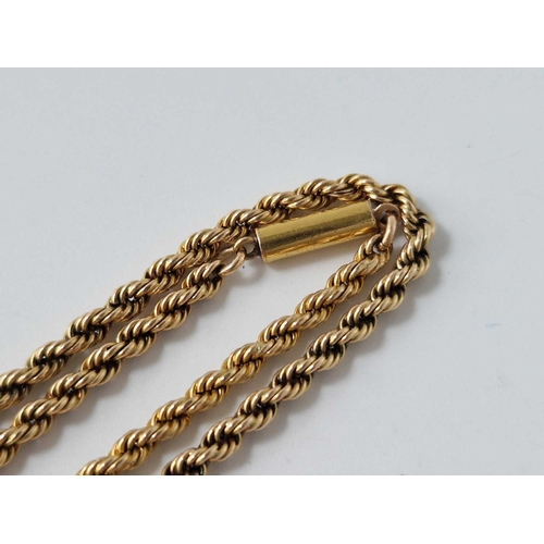 165 - A ANTIQUE ROPE LINK NECK CHAIN WITH BARREL CLASP 15CT GOLD 18 INCH 7.9 GMS