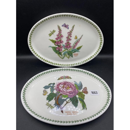 1663 - A Pair of Oval Portmeirion Dishes Painted with Flowers, 13� wide