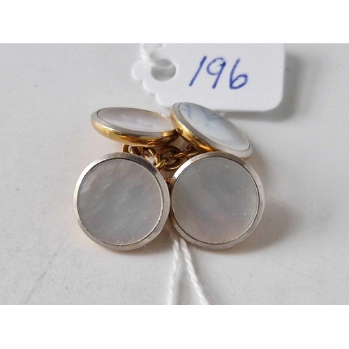 196 - A PAIR OF GOLD AND MOP CUFFLINKS 18CT GOLD 7.9 GMS