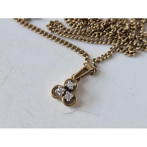 201 - A three stone diamond pendant on 9ct gold chain 16 inch 4.8 gms