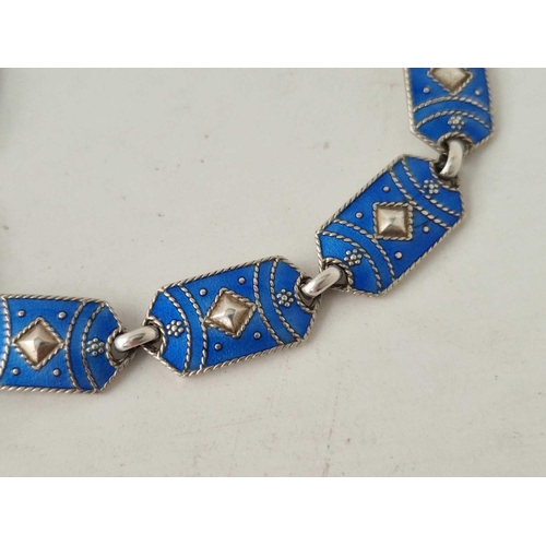 233 - A vintage Scandinavian silver blue enamel panel bracelet 7 inc