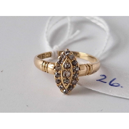 26 - A antique diamond marquise cluster ring 1894 18ct gold size N 3.4 gms