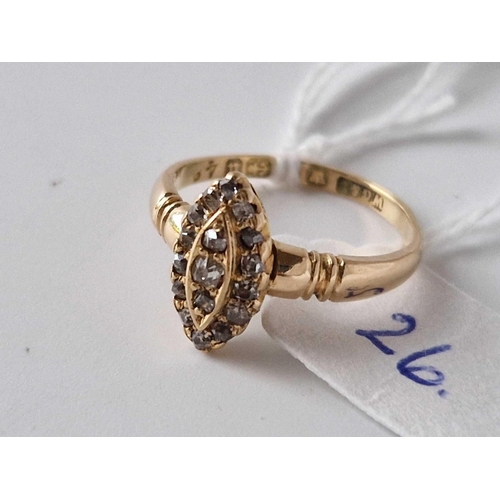 26 - A antique diamond marquise cluster ring 1894 18ct gold size N 3.4 gms