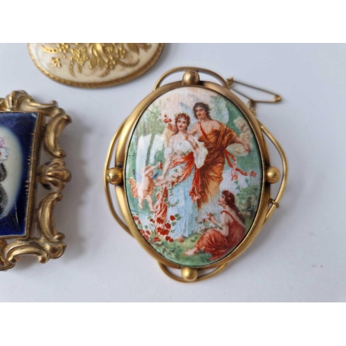 281 - A gilt porcelain panel bracelet etc.