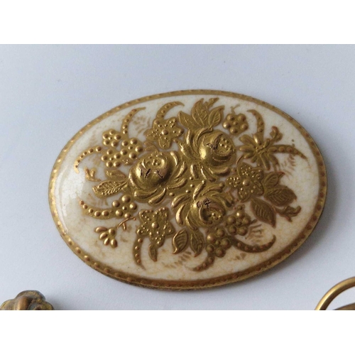 281 - A gilt porcelain panel bracelet etc.