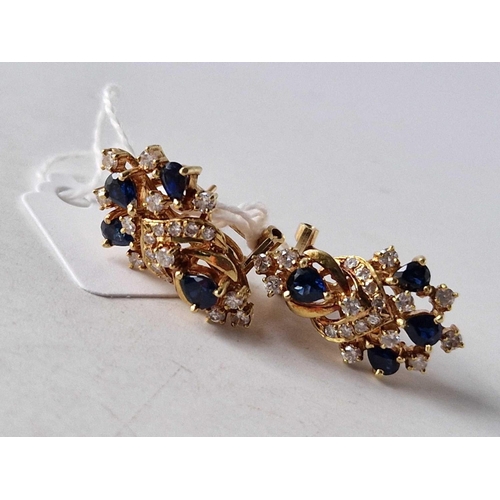 297 - A PAIR OF SAPPHIRE AND DIAMOND EARRINGS 18CT GOLD 10.1 GMS