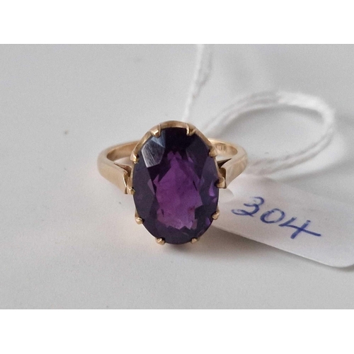 304 - A large amethyst cocktail ring 9ct size M 4 gms