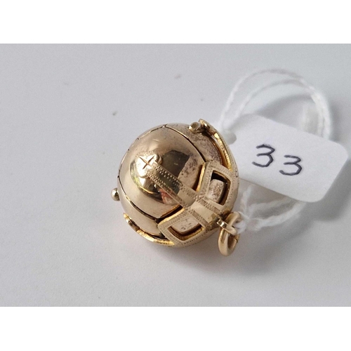 33 - A antique masonic ball 9ct with silver gilt interior 12.4 gms