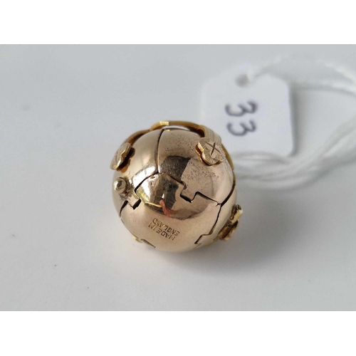 33 - A antique masonic ball 9ct with silver gilt interior 12.4 gms