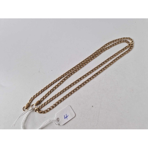 4 - A long gold flat link neck chain 9ct 25 inch 13,3 gms no clasp