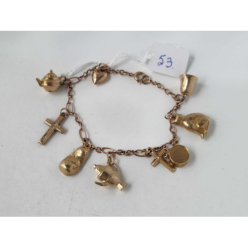 53 - A CHARM BRACELET 9CT 7 INCH 7,6 GMS