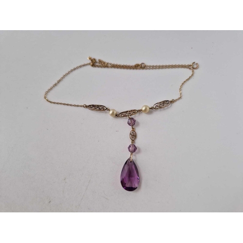 61 - An Edwardian amethyst and pearl 9ct necklace