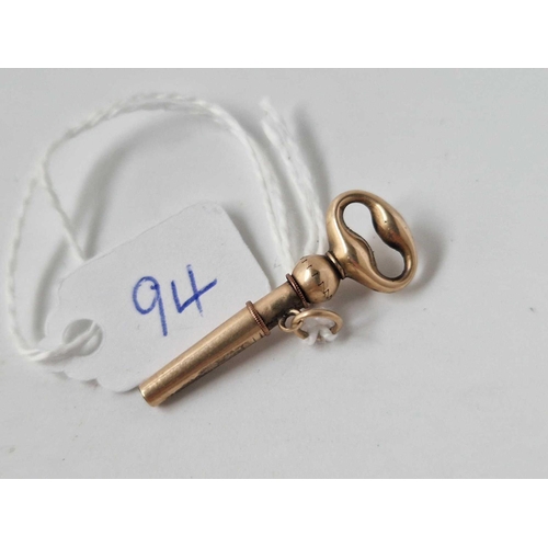 94 - A 19th century gold cased watch key