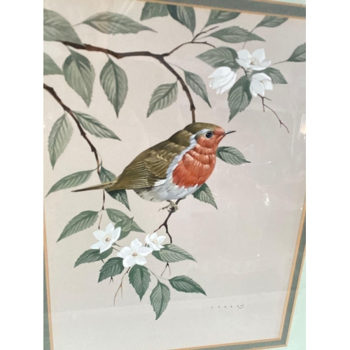 1100 - John Crank - A Robin on a flowering branch, 14