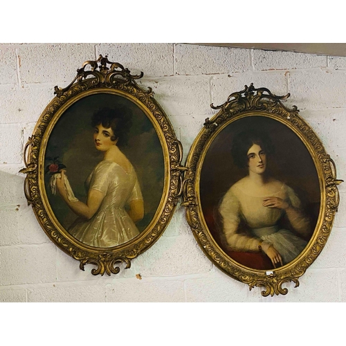 1126 - 19 IRISH SCHOOL - A large pair of oval portraits of ladies, (Mrs Crofton & Mrs Wilcocks?), 36