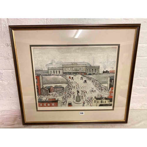 1149 - A Signed in penci by L. S. Lowry proof Print  of Figures outside a Railway Station � 17 x 20