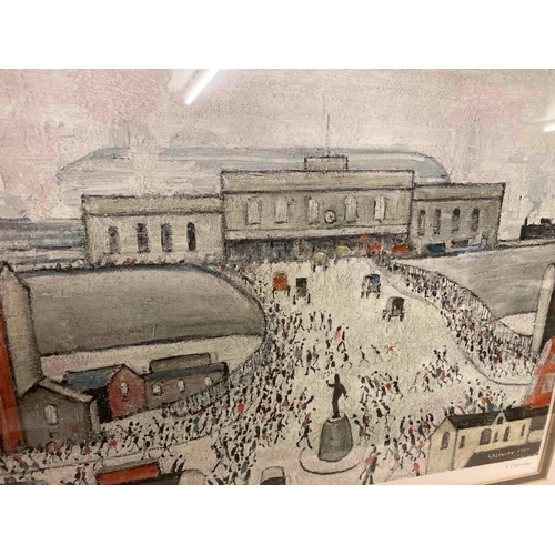 1149 - A Signed in penci by L. S. Lowry proof Print  of Figures outside a Railway Station � 17 x 20