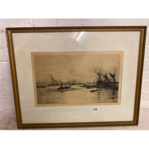 1155 - A Signed W. L. WYLLIE Etching of the Thames 12 x 20