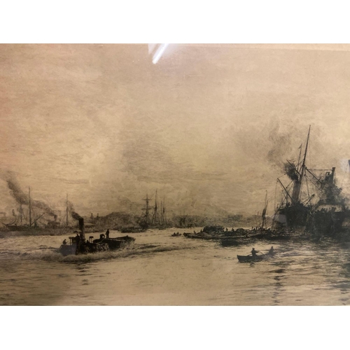 1155 - A Signed W. L. WYLLIE Etching of the Thames 12 x 20