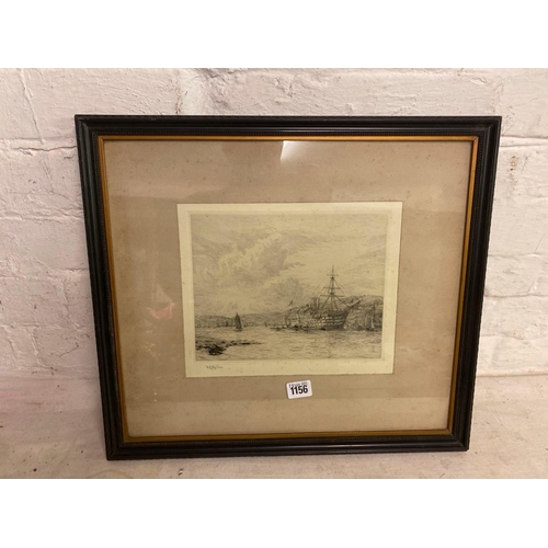 1156 - Another Signed Etching By W. L. WYLLIE of H. M. S. Brittania at Dartmouth