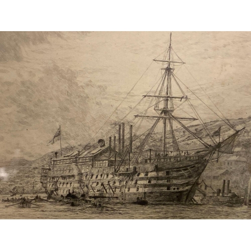 1156 - Another Signed Etching By W. L. WYLLIE of H. M. S. Brittania at Dartmouth