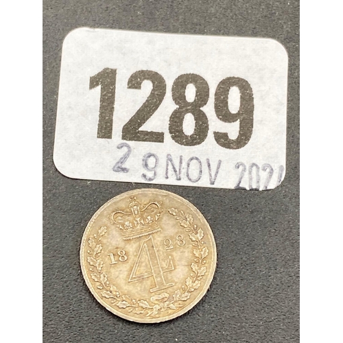 1289 - Silver 4d 1828, good grade