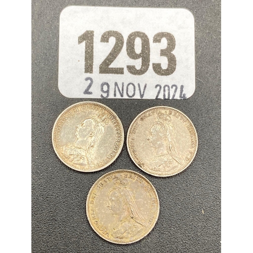 1293 - Silver 3d 1887, 1888, 1889, better grade