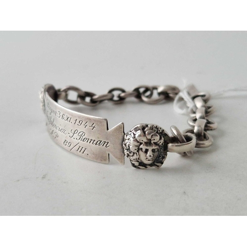 13 - A military silver bracelet dated 1944 8 inch 25 gms