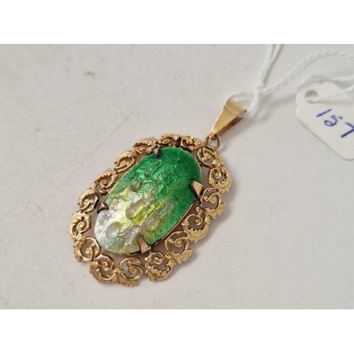 157 - A gold filled green and white enamel art nouveau pendant signed by French Limoges artist CAMILLE FAV... 