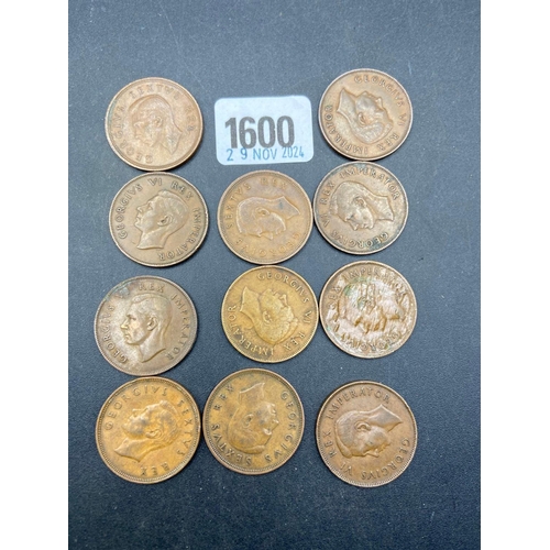 1600 - Eleven South African pennies 1941-1954