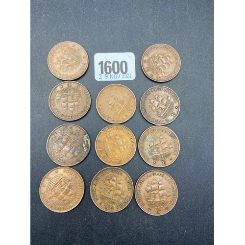 1600 - Eleven South African pennies 1941-1954