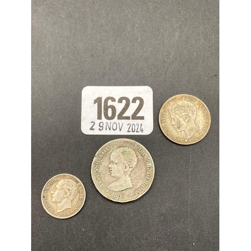 1622 - Spain 2 pasat 1892 + 2 other coins