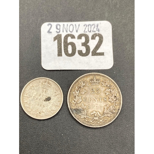 1632 - Canada 25c 1870 + 10c 1902