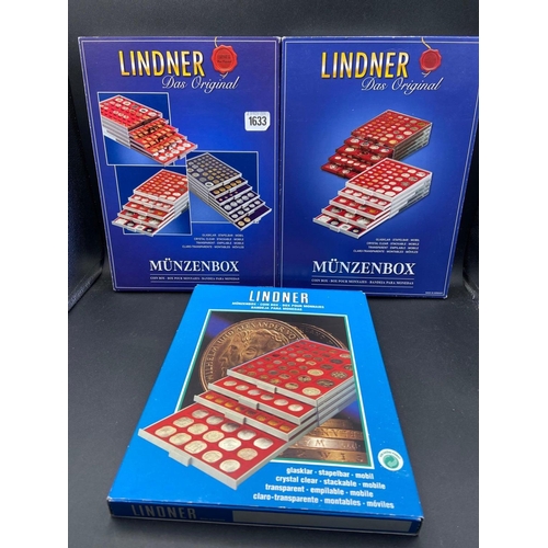 1633 - Linder trays (3) with a few coins