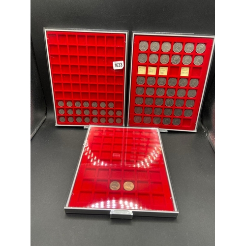 1633 - Linder trays (3) with a few coins