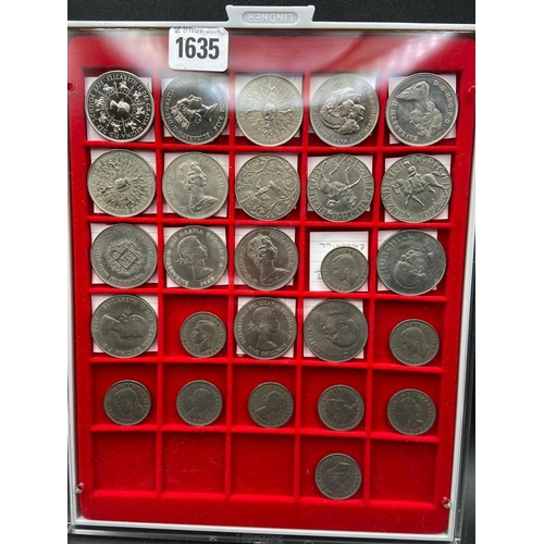 1635 - Linder tray of coins incl; 2 x �5 coin etc