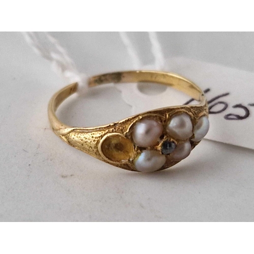 165 - A antique pearl and diamond ring one pearl missing 15ct gold size P 2.1 gms