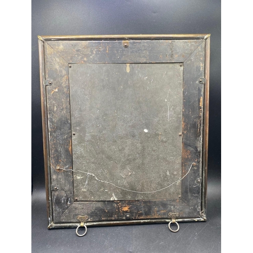 1702 - A Victorian embossed brass mirror, 15