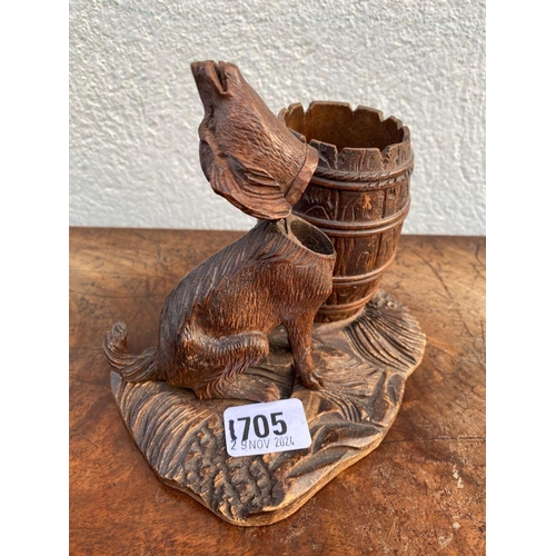 1705 - An Austrian carved wood spill holder / ink stand with seated dog, 6