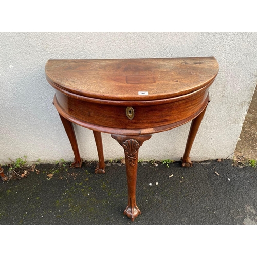 1710 - Mid 18th Century tea table, semi circular with folding top on Cabriloe legs with claw and ball feet