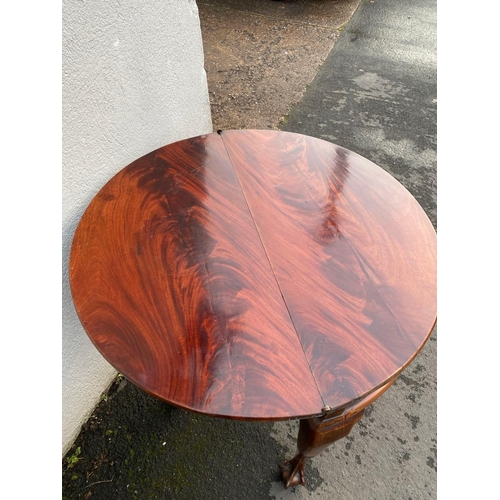 1710 - Mid 18th Century tea table, semi circular with folding top on Cabriloe legs with claw and ball feet