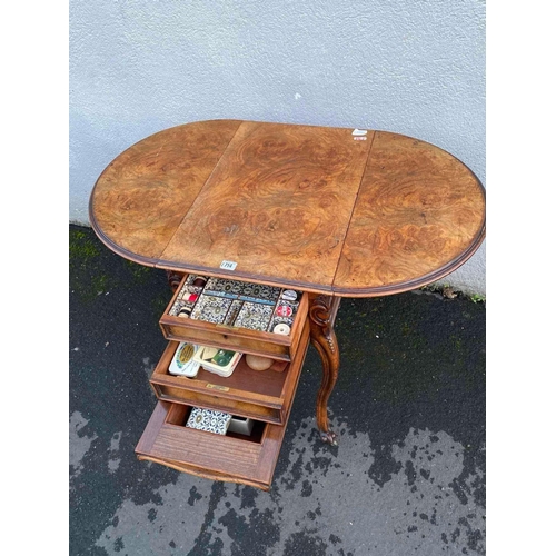 1714 - A 19th Century figured Walnut two lap sewing table with drawers and well under