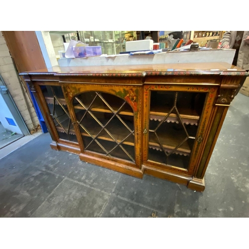 1715 - A good quality Satin wood side cabinet with glazedbrake front, painted decoration, 66