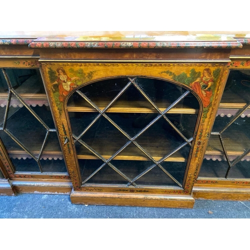 1715 - A good quality Satin wood side cabinet with glazedbrake front, painted decoration, 66