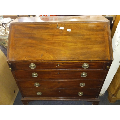 1717 - A George III mahogany bureau with fitted interior, drawers below, bracket feet