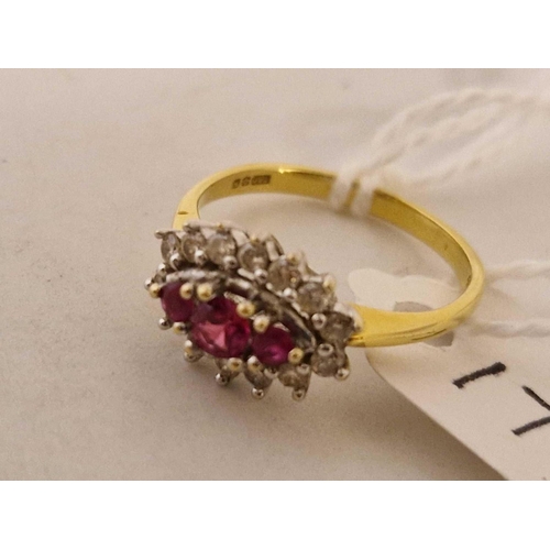 176 - A ruby and diamond ring 18ct gold size K 2.7 gms