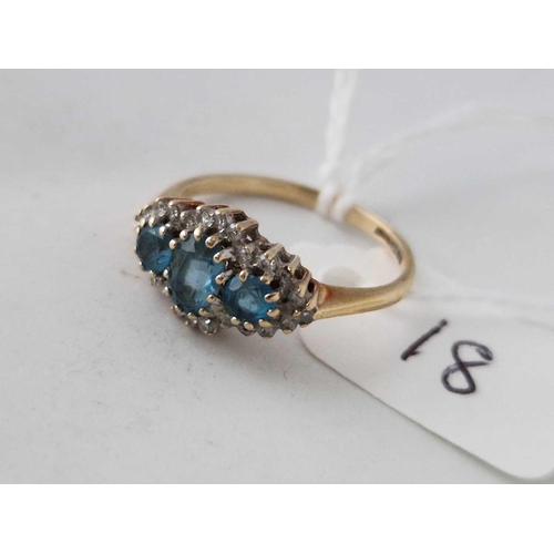 18 - A blue stone and diamond cluster ring 9ct size N 2 gms