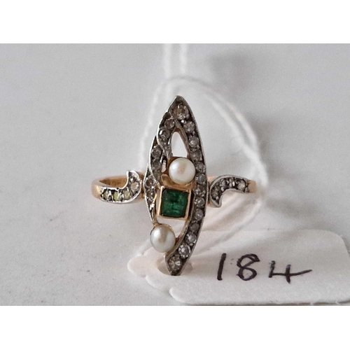 184 - A antique pearl and emerald AF 15ct gold size N 3.1 gms