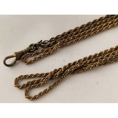 213 - Two gold coloured guard chains each 54 inch